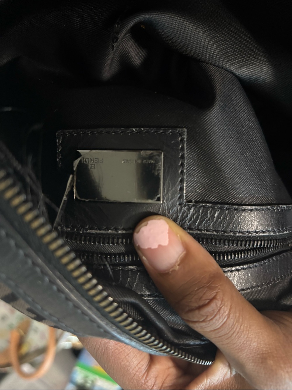 Fendi Black Leather Trim Monogram Barrel Bag (Interior View) - Picture 3 of 4